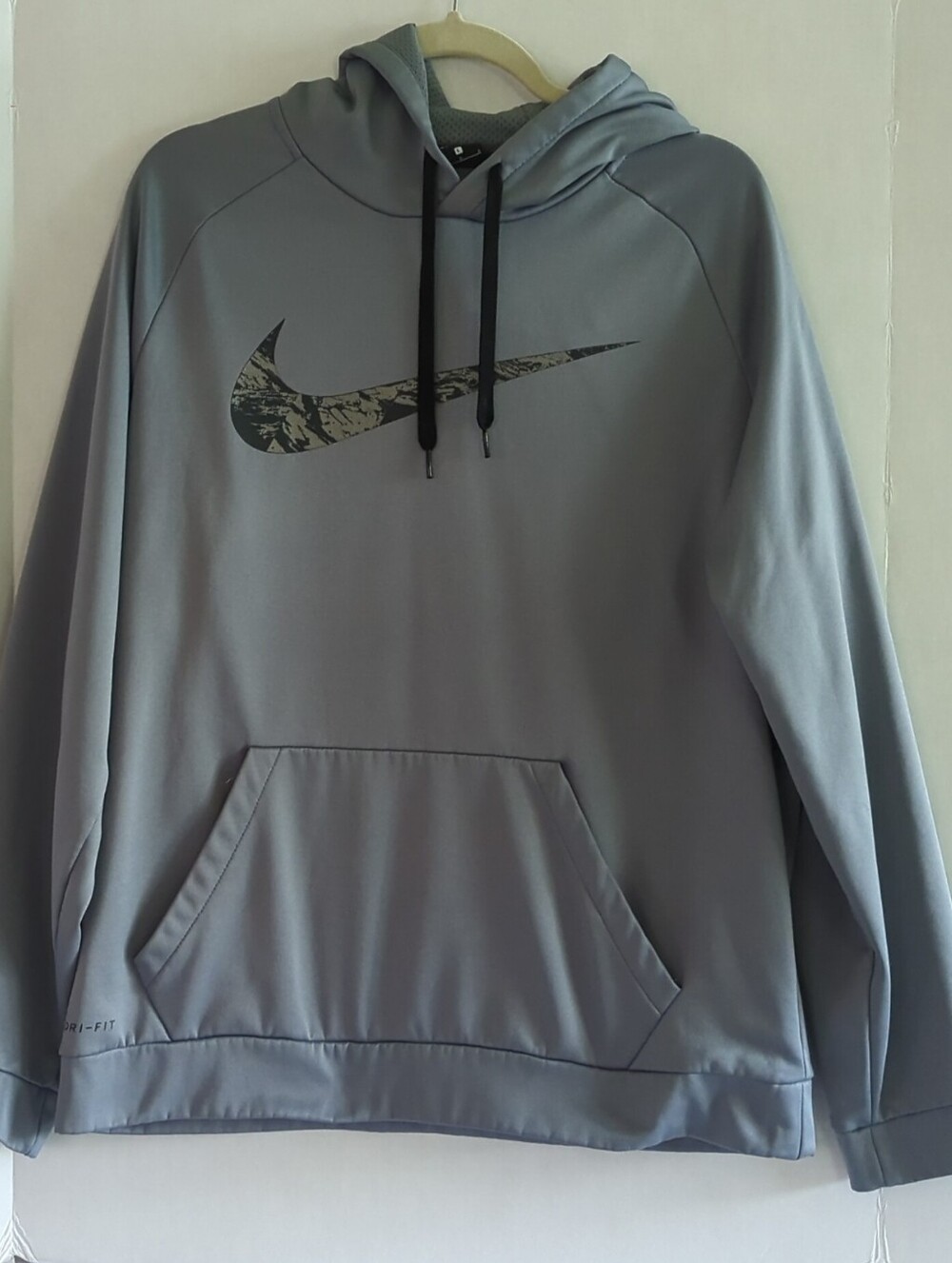Nike Dri Fit Gray Pullover Hoodie w Logo & Kangaroo Pocket Size L